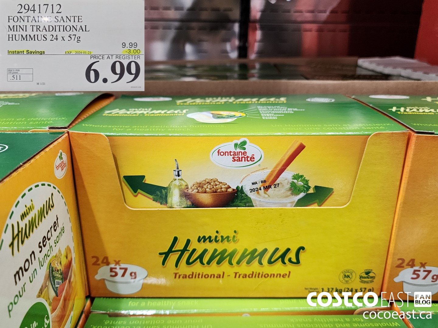 2941712 FONTAINE SANTE MINI TRADITIONAL HUMMUS 24 x 57g ($3.00 INSTANT SAVINGS EXPIRES ON 2024-01-21) $6.99