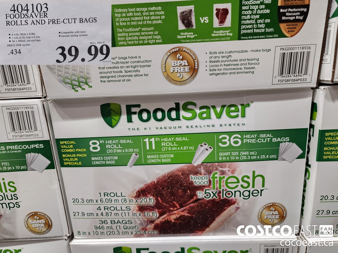 404103 FOODSAVER ROLLS AND PRE-CUT BAGS $39.99