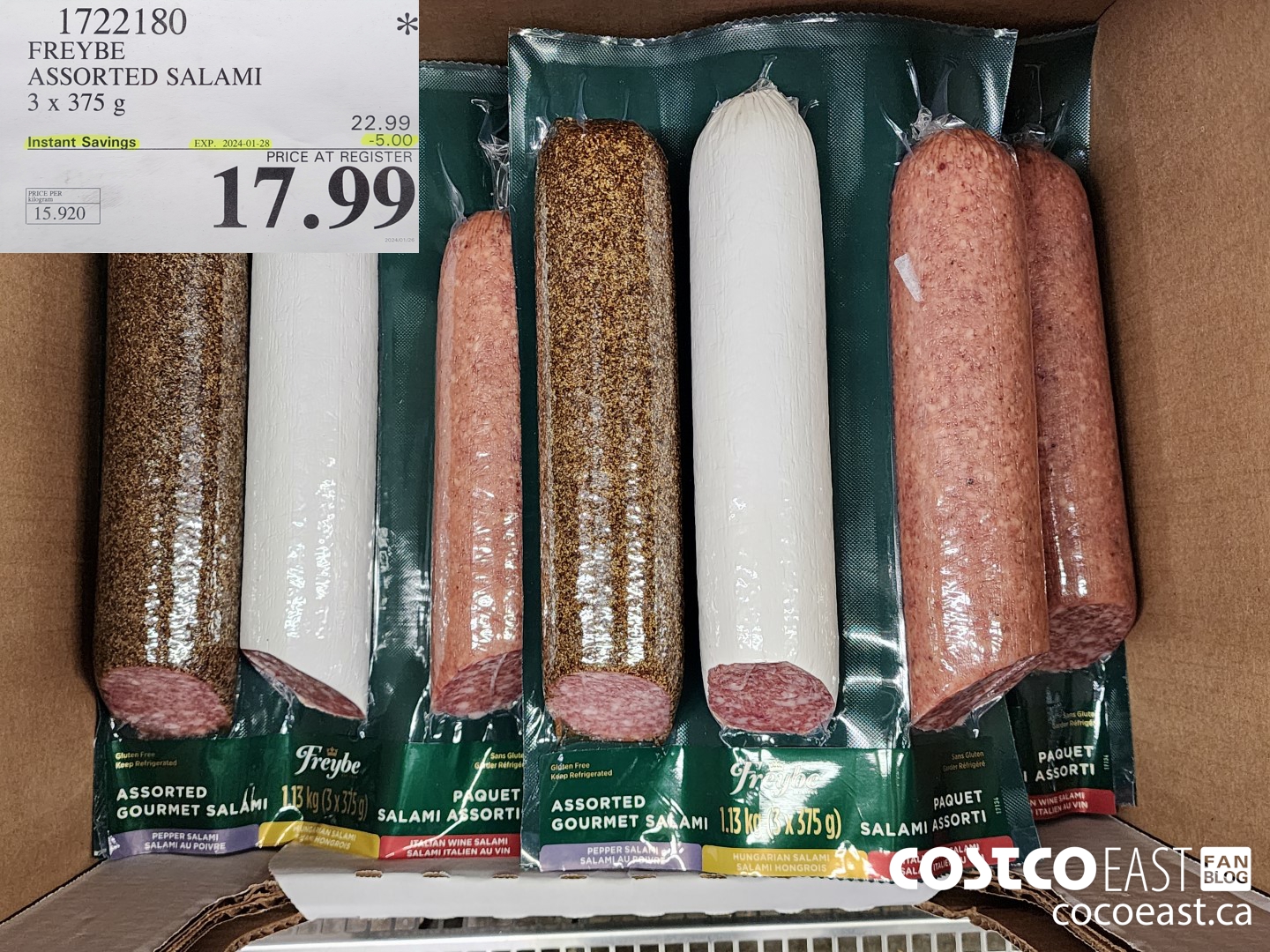 1722180 FREYBE ASSORTED SALAMI 3x375 g ($5.00 INSTANT SAVINGS EXPIRES ON 2024-01-28) $17.99