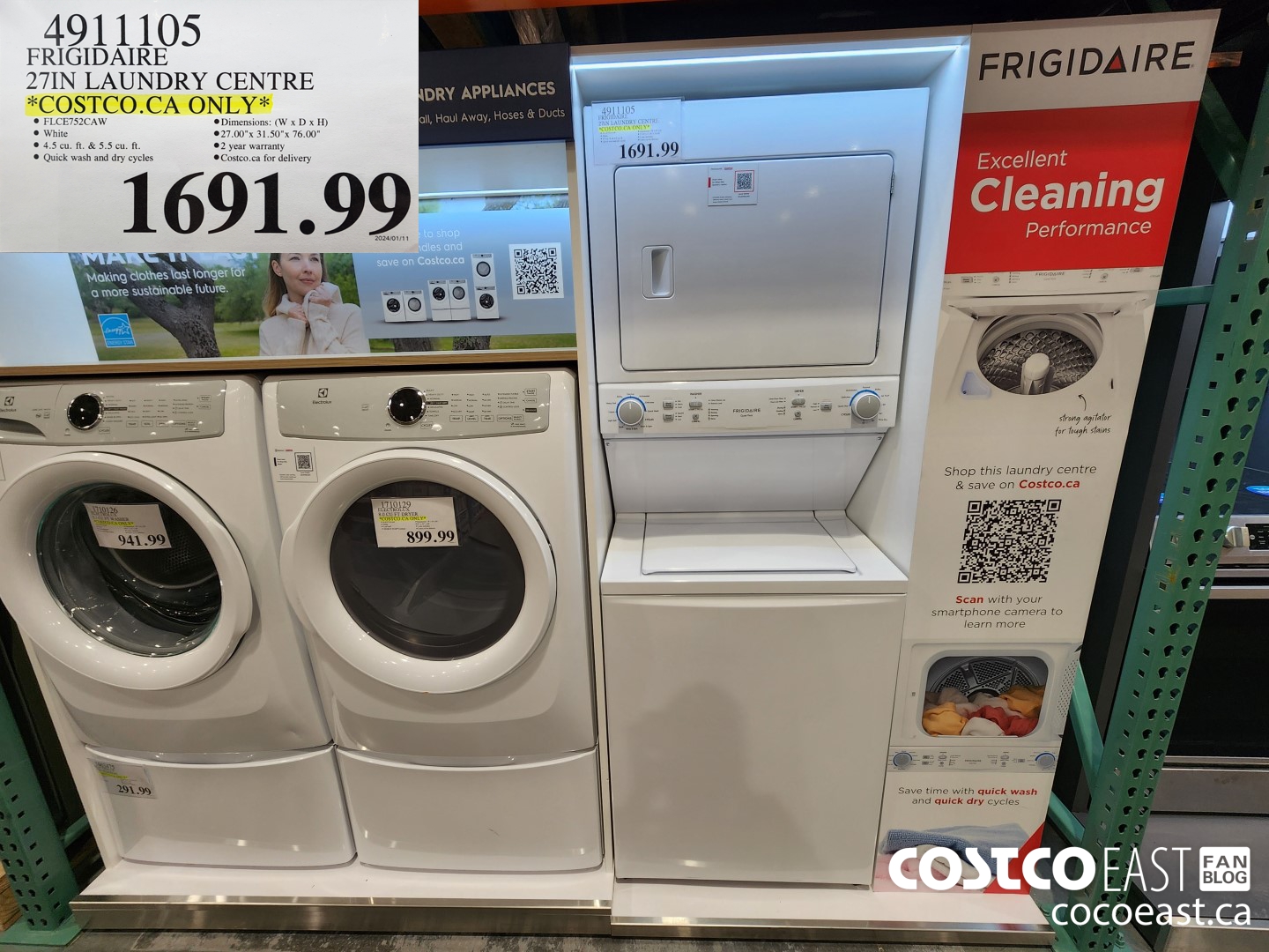 4911105 FRIGIDAIRE 27IN LAUNDRY CENTER *COSTCO. CA ONLY* $1691.99