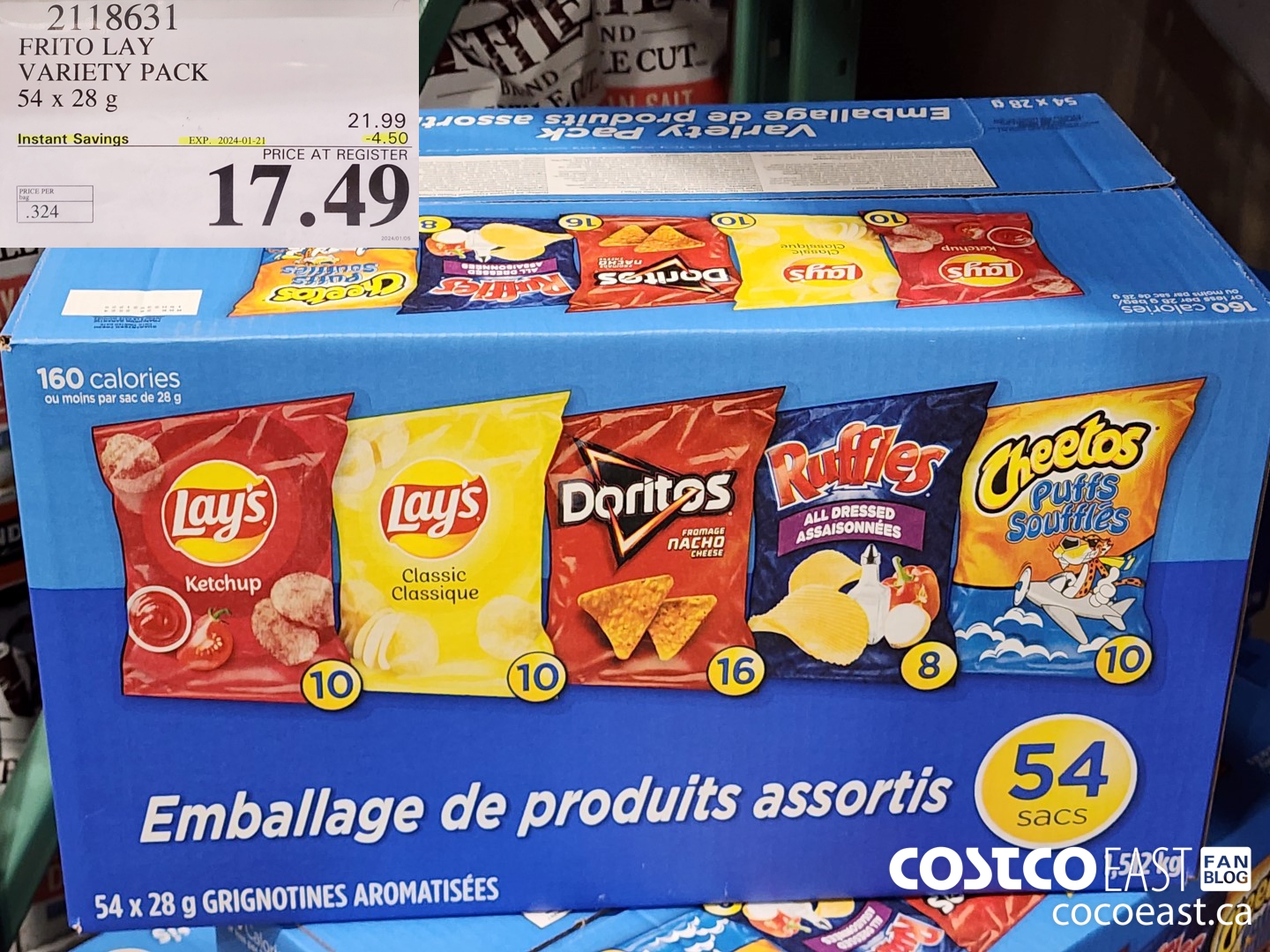 2118631 FRITO LAY VARIETY PACK 54 x 28 g ($4.50 INSTANT SAVINGS EXPIRES ON 2024-01-21) $17.49