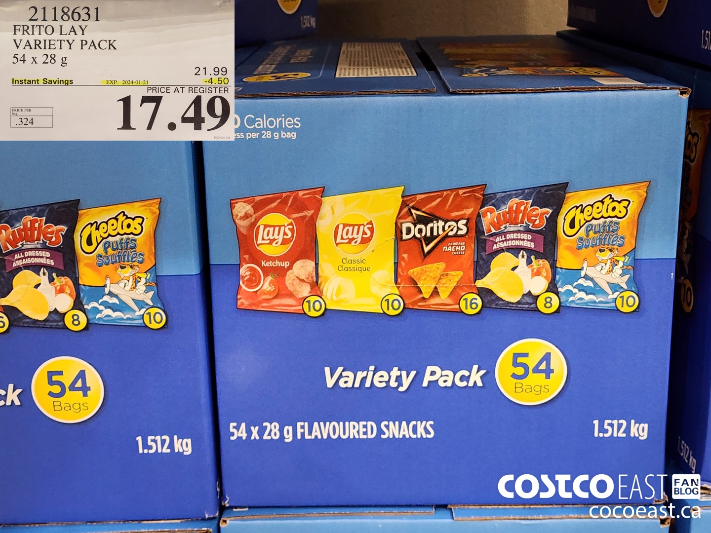 2118631 FRITO LAY VARIETY PACK 54 x 28 g ($4.50 INSTANT SAVINGS EXPIRES ON 2024-01-21) $17.49