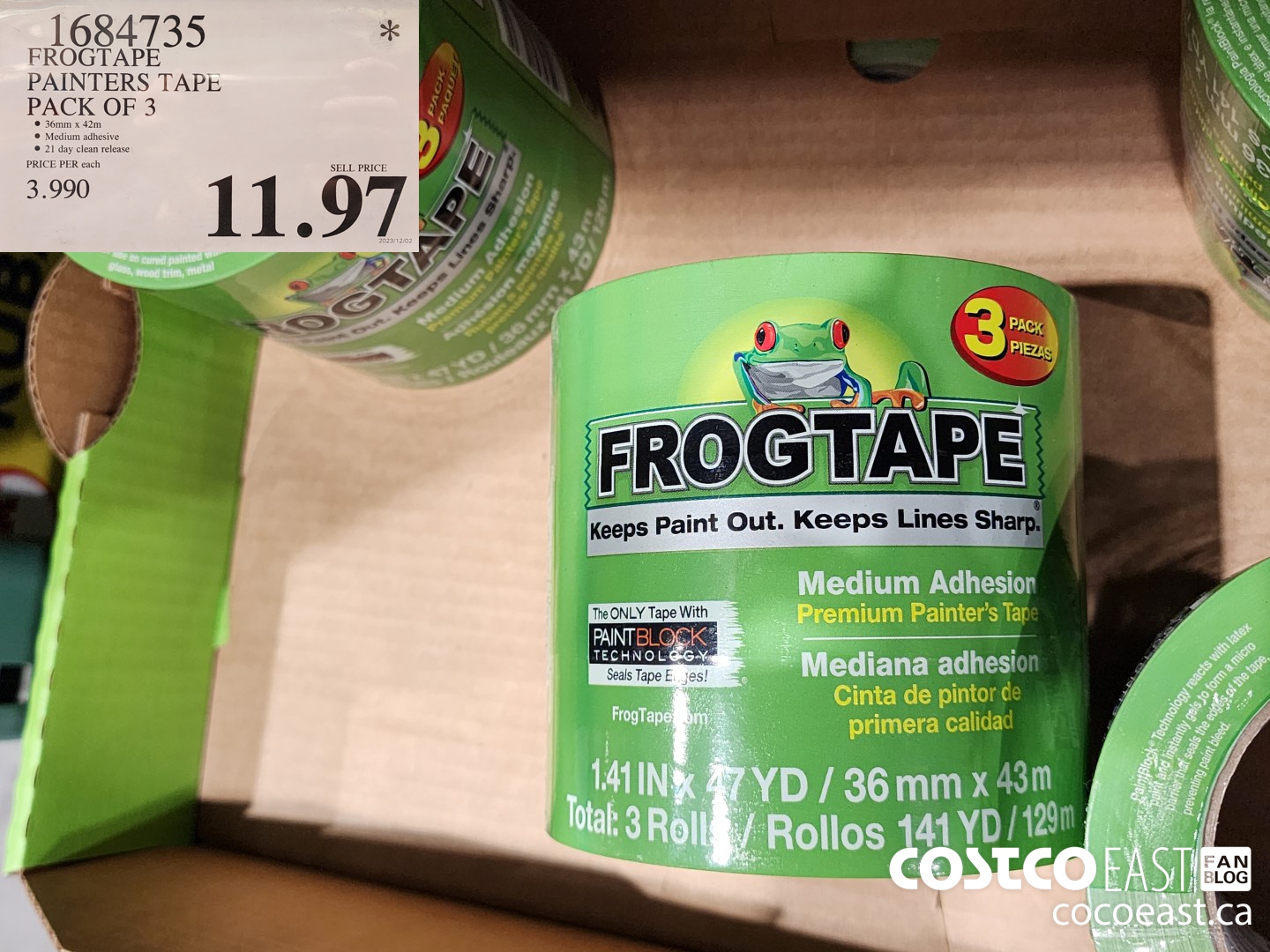 1684735 FROGTAPE PAINTERS TAPE PACK OF 3 $11.97