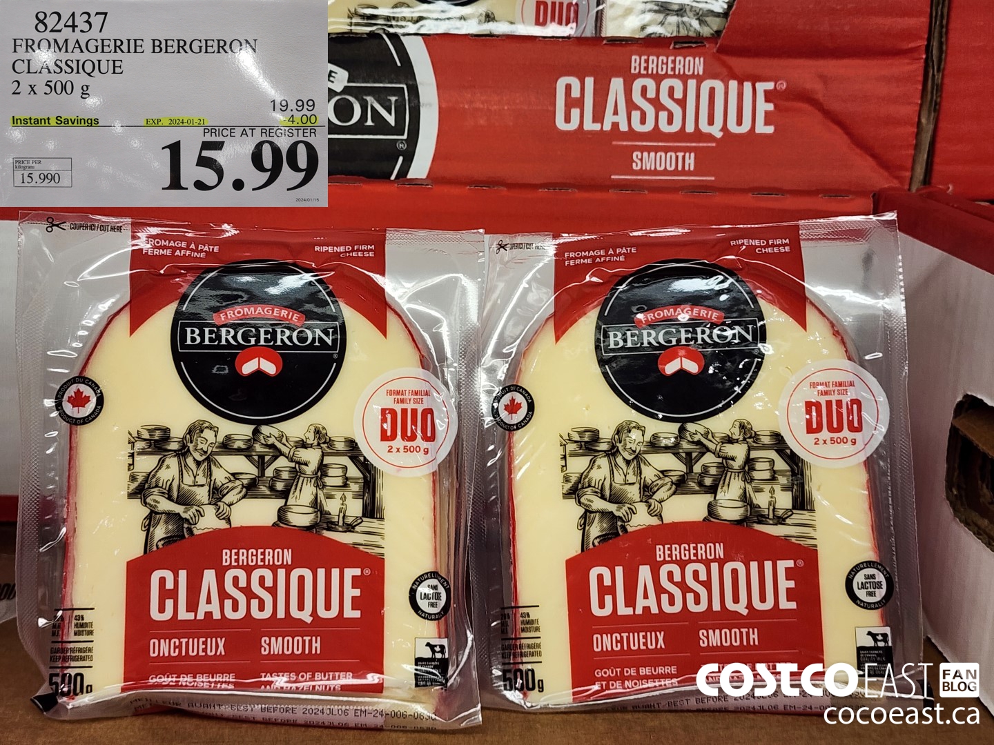 82437 FROMAGERIE BERGERON CLASSIC 2 x 500 g ($4.00 INSTANT SAVINGS EXPIRES ON 2024-01-21) $15.99