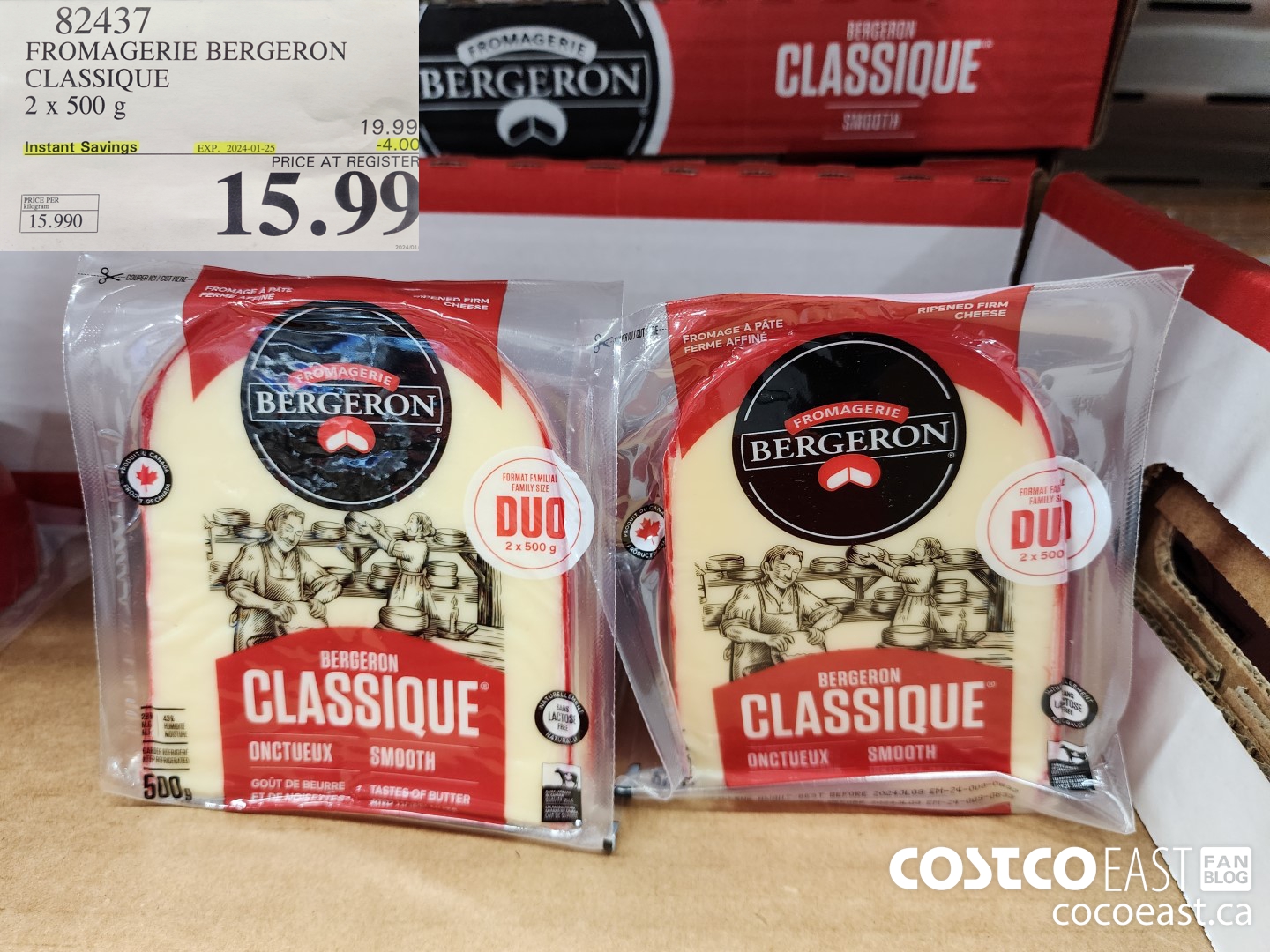 82437 FROMAGERIE BERGERON CLASSIC 2 x 500 g ($4.00 INSTANT SAVINGS EXPIRES ON 2024-01-25) $15.99