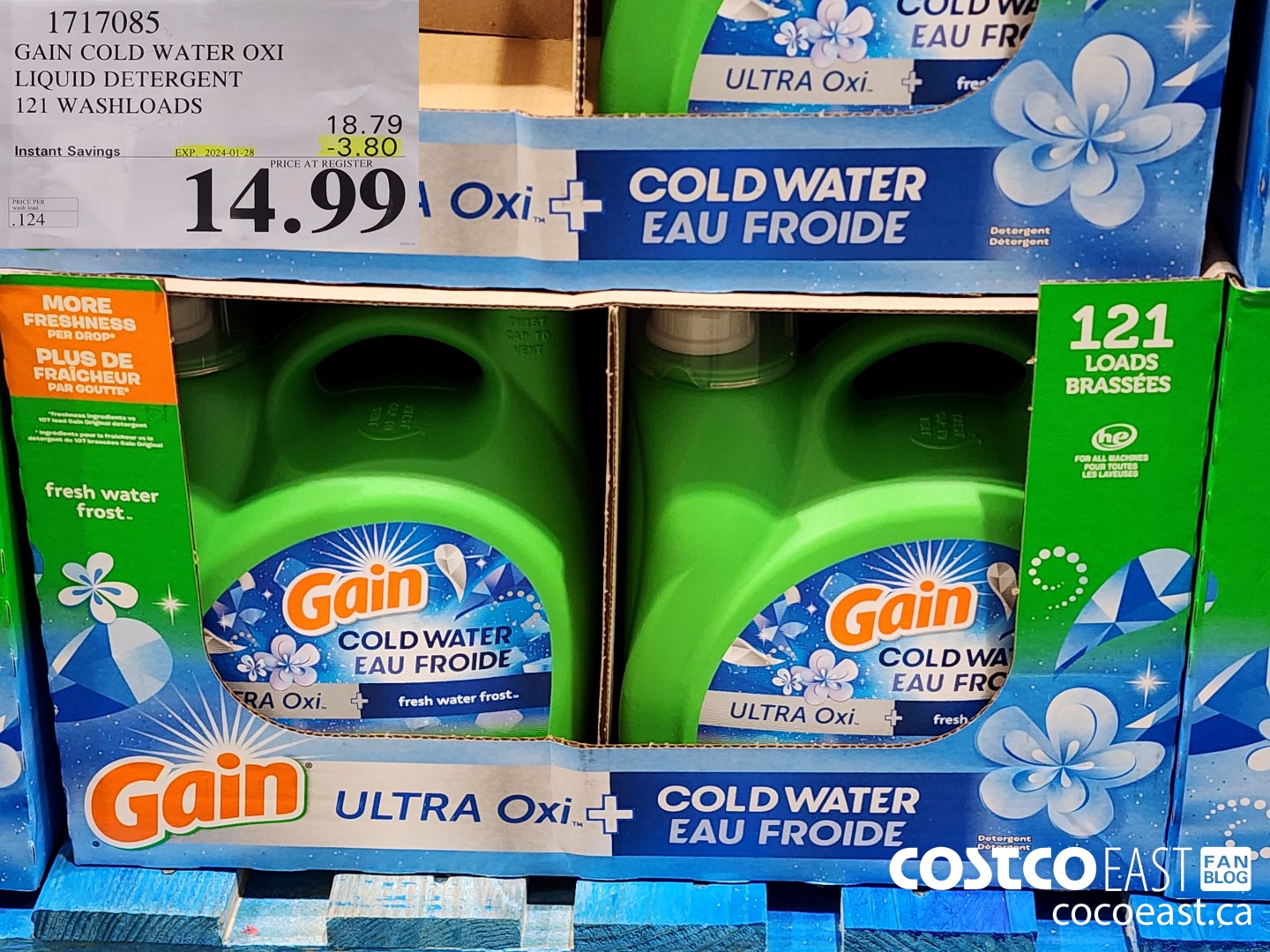 1717085 GAIN COLD WATER OXI LIQUID DETERGENT 121 wash loads ($3.80 INSTANT SAVINGS EXPIRES ON 2024-01-28) $14.99