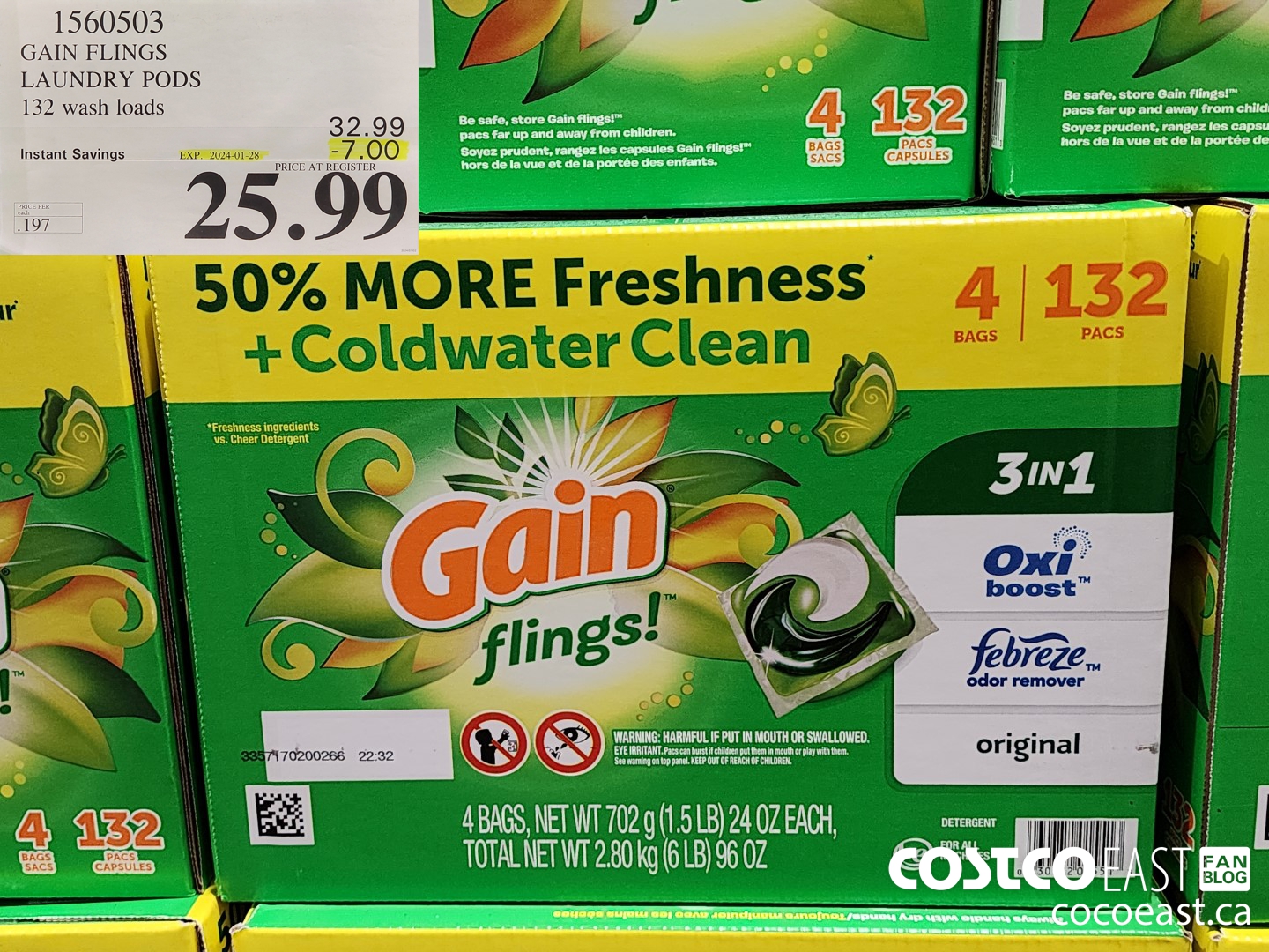 1560503 GAIN FLINGS LAUNDRY PODS 132 WASH LOADS ($7.00 INSTANT SAVINGS EXPIRES ON 2024-01-28) $25.99