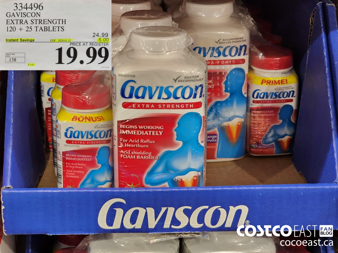 334496 GAVISCON EXTRA STRENGTH 120 + 25 TABLETS ($5.00 INSTANT SAVINGS EXPIRES ON 2024-01-21) $19.99