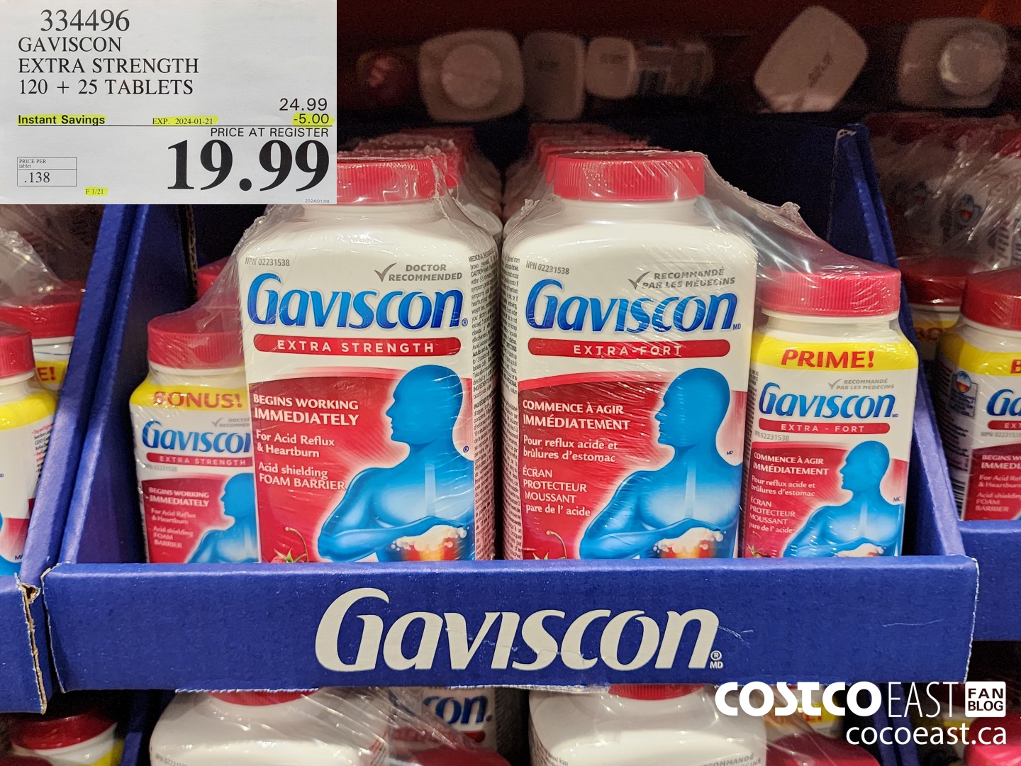334496 GAVISCON EXTRA STRENGTH 120 + 25 TABLETS ($5.00 INSTANT SAVINGS EXPIRES ON 2024-01-21) $19.99