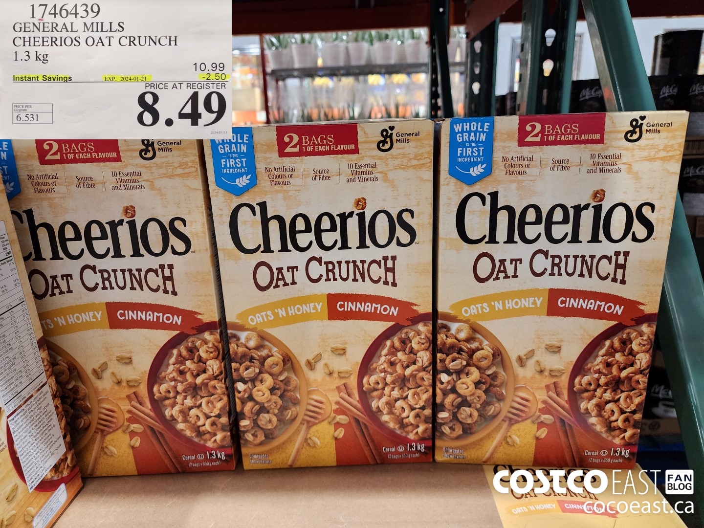 1746439 GENERAL MILLS CHEERIOS OAT CRUNCH 1.3 KG ($2.50 INSTANT SAVINGS EXPIRES ON 2024-01-21) $8.49