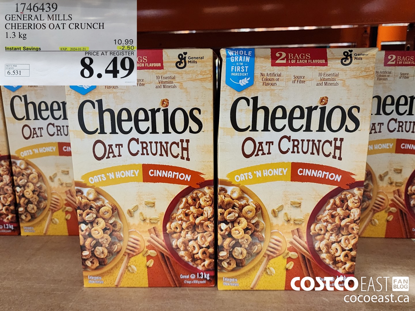 1746439 GENERAL MILLS CHEERIOS OAT CRUNCH 1.3 KG ($2.50 INSTANT SAVINGS EXPIRES ON 2024-01-21) $8.49