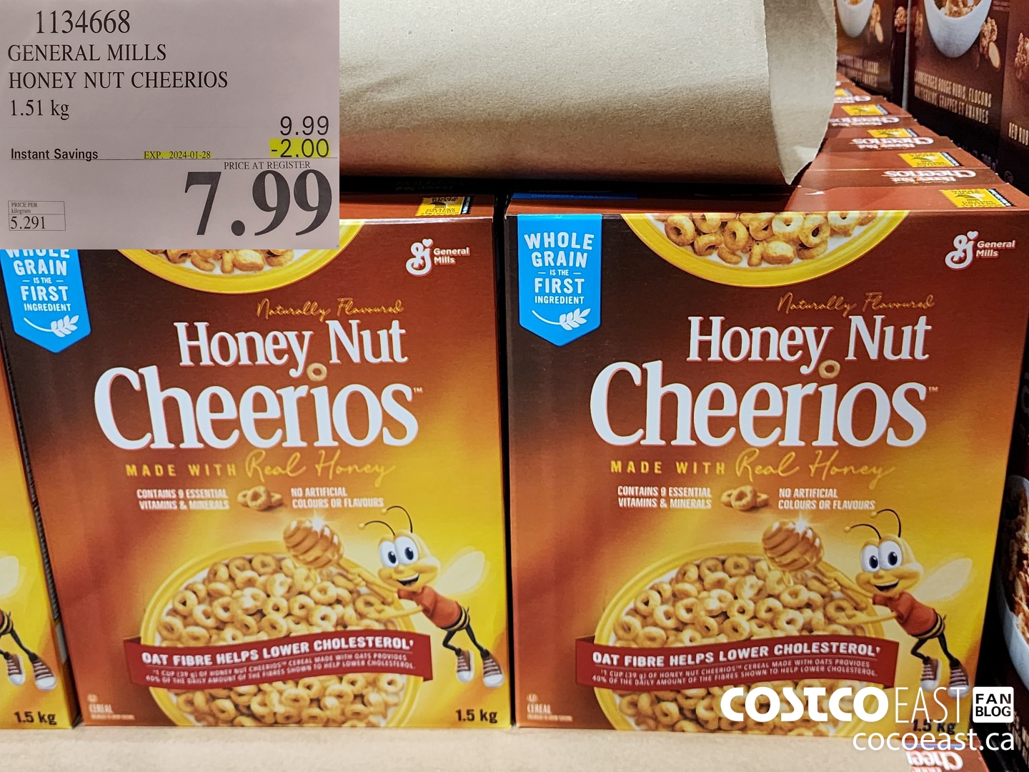 1134668 GENERAL MILLS HONEY NUT CHEERIOS 1.51 kg ($2.00 INSTANT SAVINGS EXPIRES ON 2024-01-28) $7.99