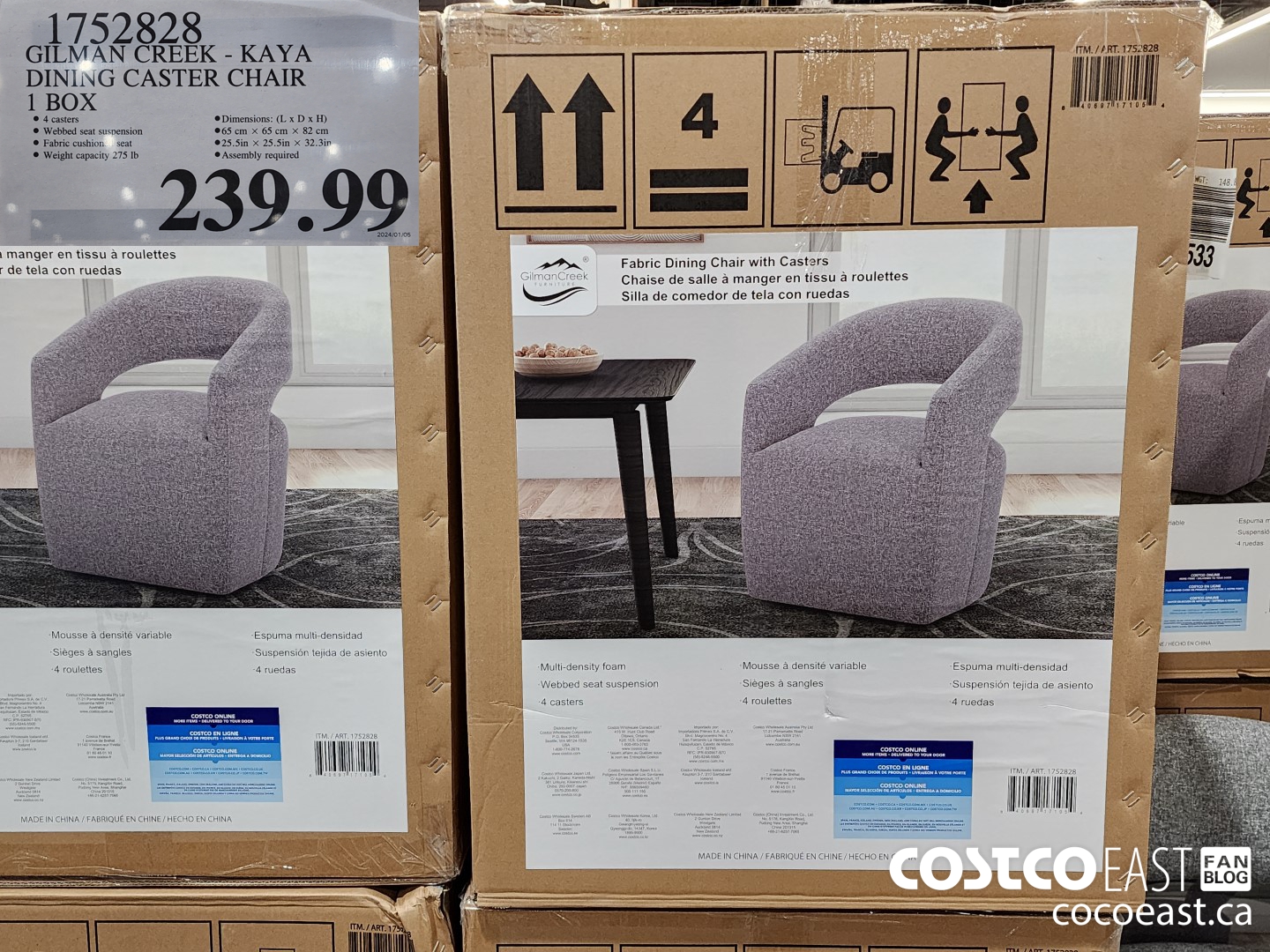 1752828 GILMAN CREEK - KAYA DINING CASTER CHAIR 1 BOX $239.99