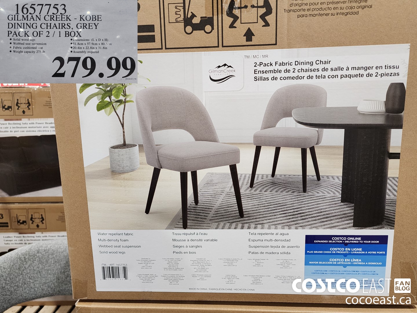 1657753 GILMAN CREEK - KOBE DINING CHAIRS, GREY PACK OF 2 / 1 BOX. $279.99