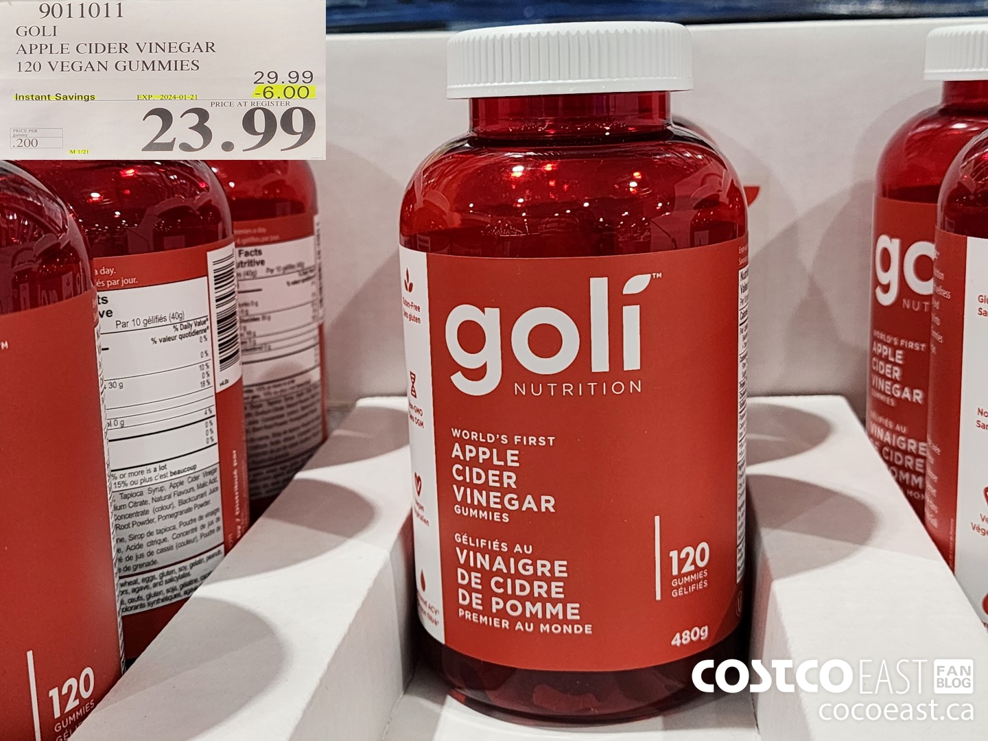 9011011 GOLI APPLE CIDER VINEGAR 120 VEGAN GUMMIES ($6.00 INSTANT SAVINGS EXPIRES ON 2024-01-21) $23.99