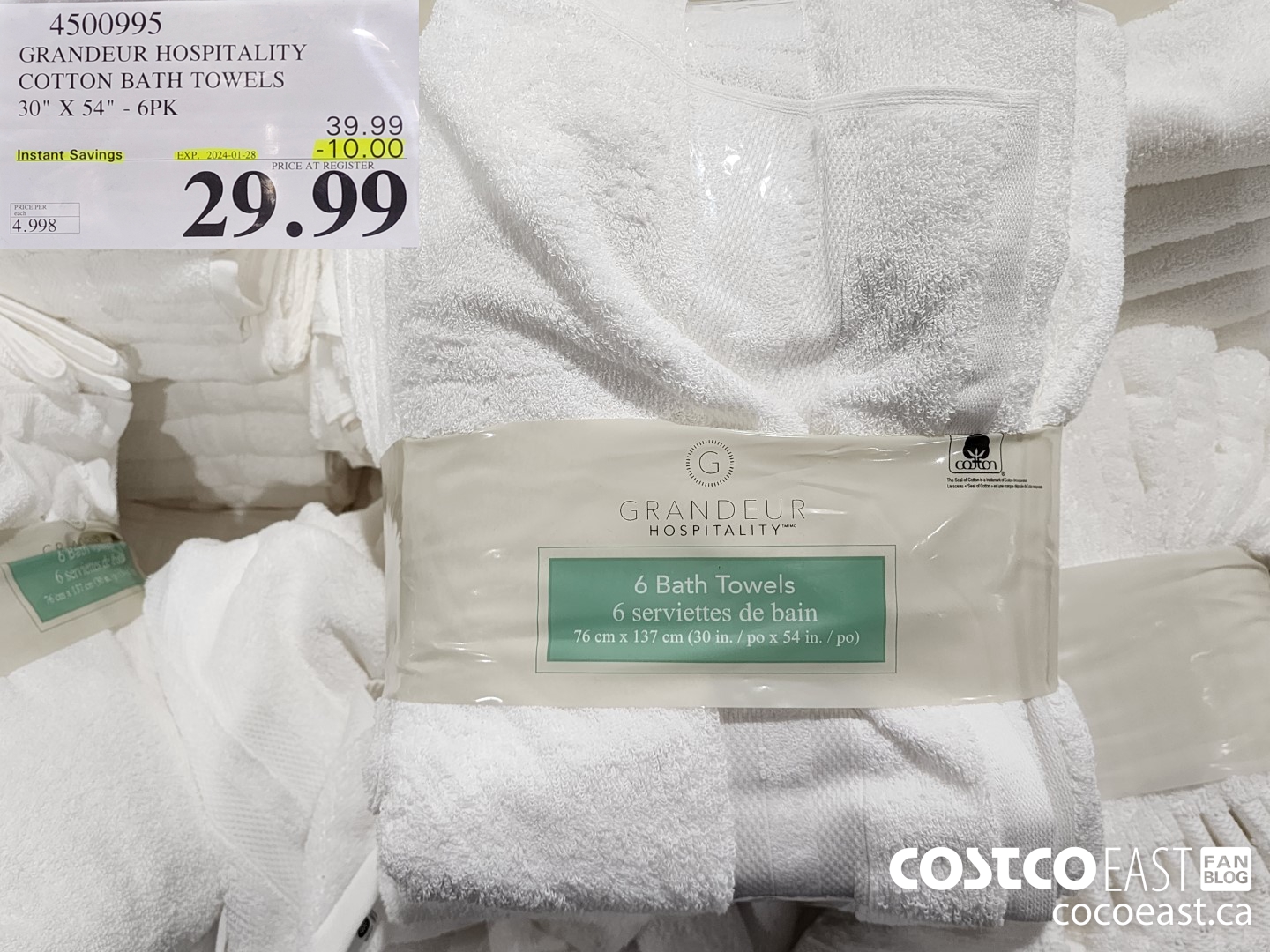 4500995 GRANDEUR HOSPITALITY COTTON BATH TOWELS 30