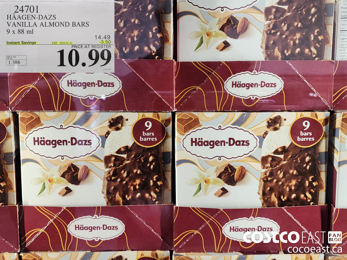 24701 HAAGAN-DAZS VANILLA ALMOND BARS 9 X 88 ML ($3.50 INSTANT SAVINGS EXPIRES ON 2024-01-21) $10.99