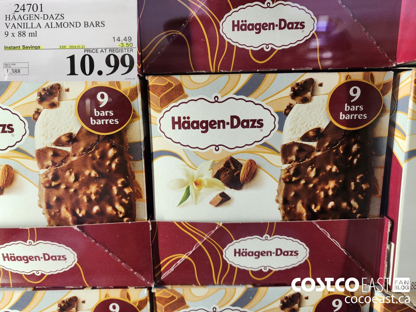24701 HAAGAN-DAZS VANILLA ALMOND BARS 9 X 88 ML ($3.50 INSTANT SAVINGS EXPIRES ON 2024-01-21) $10.99