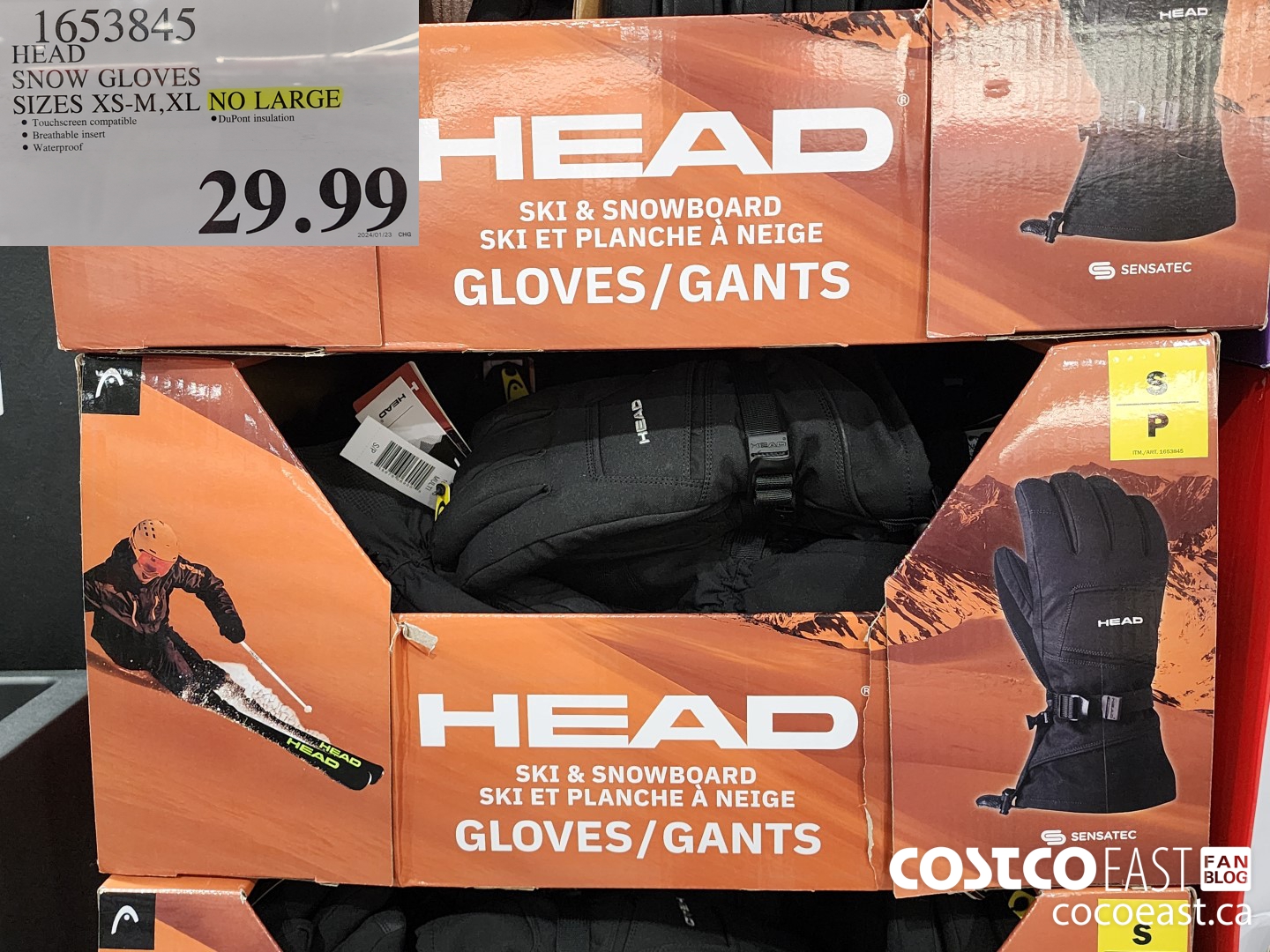 1653845 HEAD SNOW GLOVES SIZES XS,M - XL NO LARGE $29.99