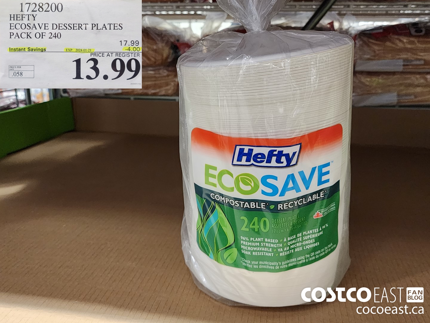 1728200 HEFTY ECOSAVE DESSERT PLATES PACK OF 240 ($4.00 INSTANT SAVINGS EXPIRES ON 2024-01-21) $13.99