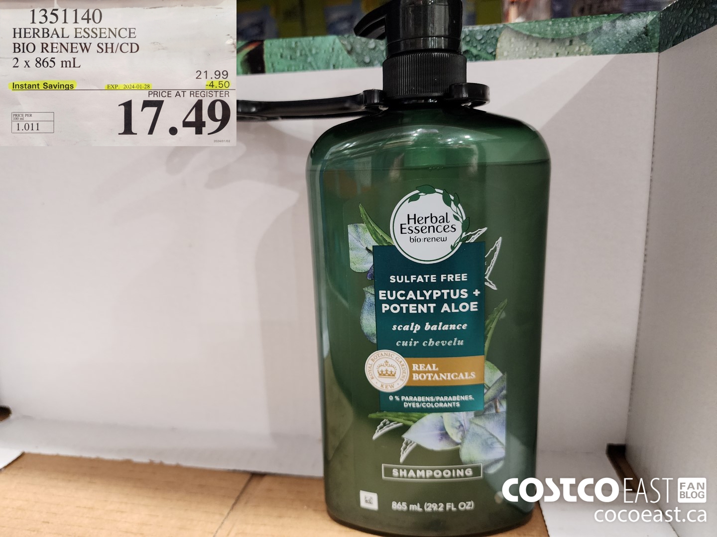 1351140 HERBAL ESSENCE BIO RENEW SH/CD 2 x 865 mL ($4.50 INSTANT SAVINGS EXPIRES ON 2024-01-28) $17.49