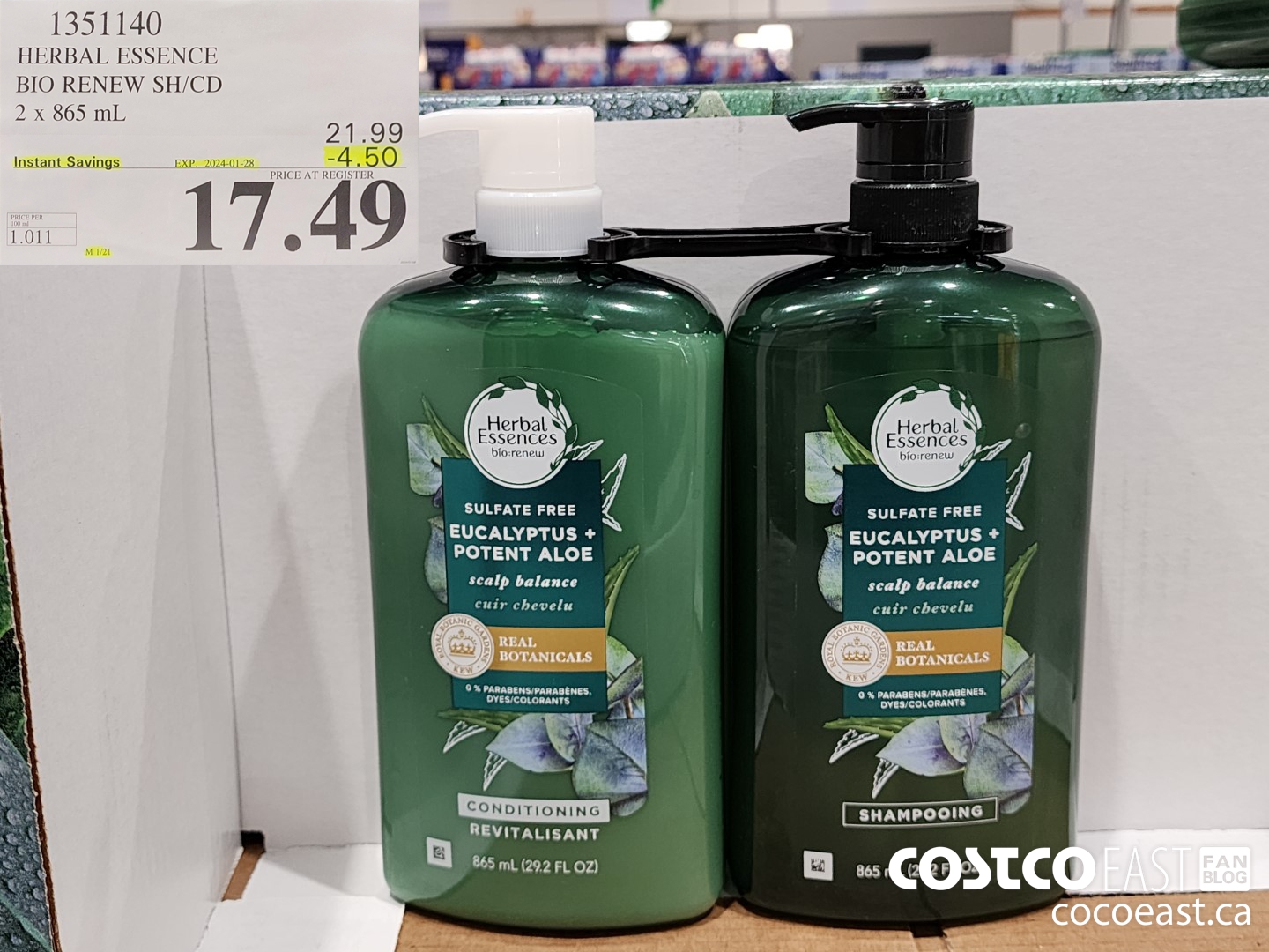 1351140 HERBAL ESSENCE BIO RENEW SH/CD 2 x 865 mL ($4.50 INSTANT SAVINGS EXPIRES ON 2024-01-28) $17.49
