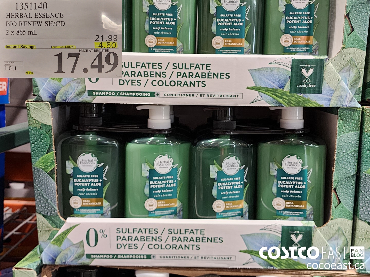 1351140 HERBAL ESSENCE BIO RENEW SH/CD 2 x 865 mL ($4.50 INSTANT SAVINGS EXPIRES ON 2024-01-28) $17.49