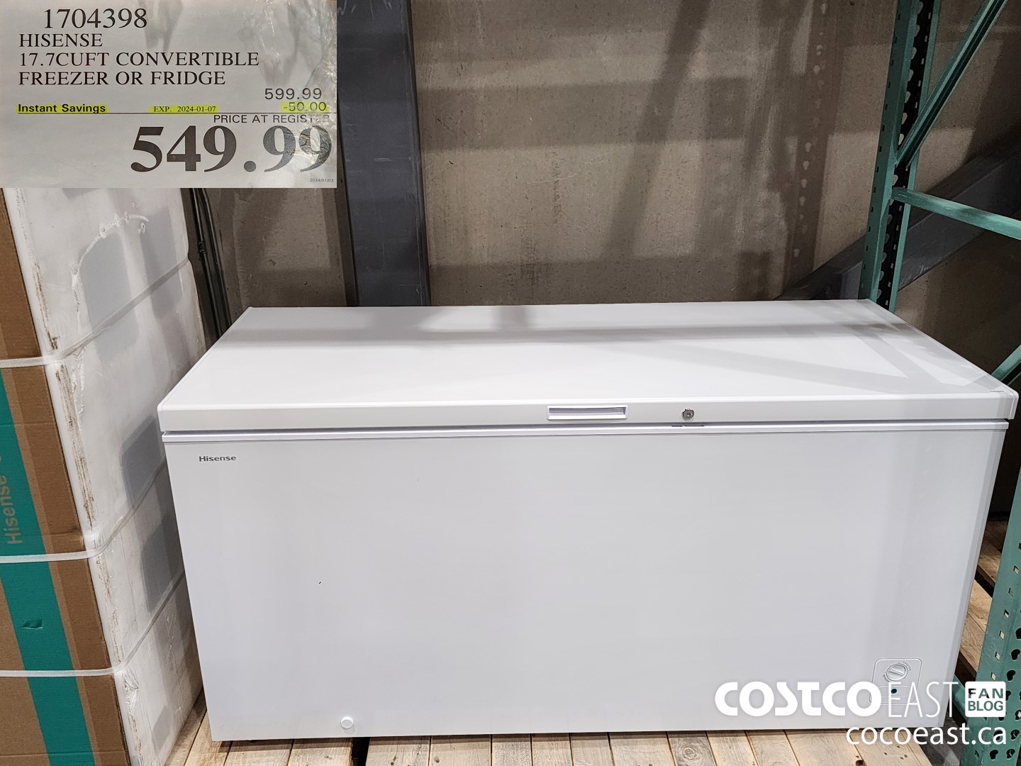 1704398 HISENSE 17.7CUFT CONVERTIBLE FREEZER OR FRIDGE ($50.00 INSTANT SAVINGS EXPIRES ON 2024-01-07) $549.99
