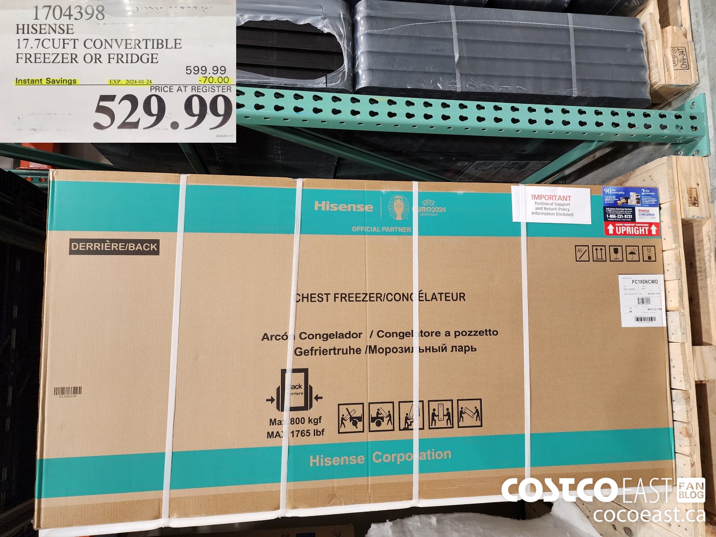 1704398 HISENSE 17.7CUFT CONVERTIBLE FREEZER OR FRIDGE ($70.00 INSTANT SAVINGS EXPIRES ON 2024-01-24) $529.99