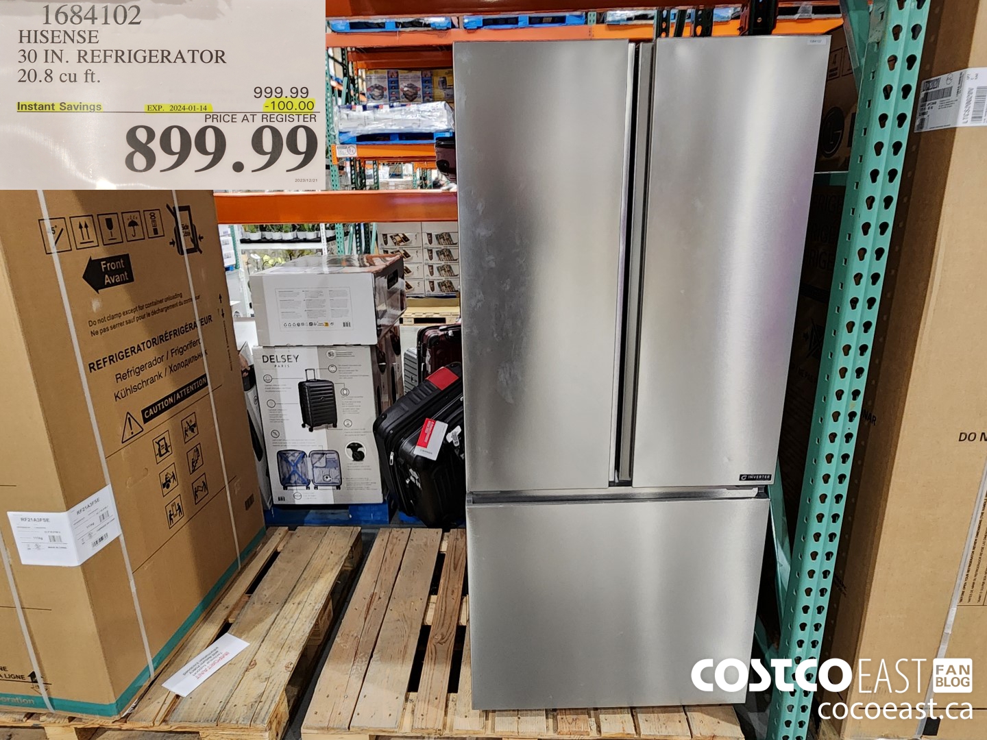 1684102 HISENSE 30 IN. REFRIGERATOR 20.8 CUFT ($100.00 INSTANT SAVINGS EXPIRES ON 2024-01-14) $899.99