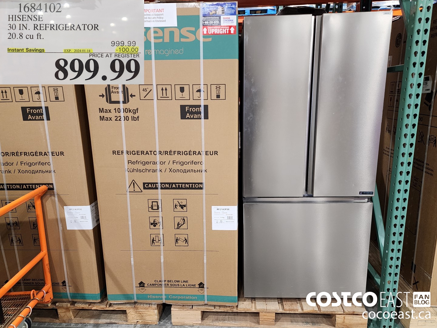 1684102 HISENSE 30 IN. REFRIGERATOR 20.8 CUFT ($100.00 INSTANT SAVINGS EXPIRES ON 2024-01-14) $899.99