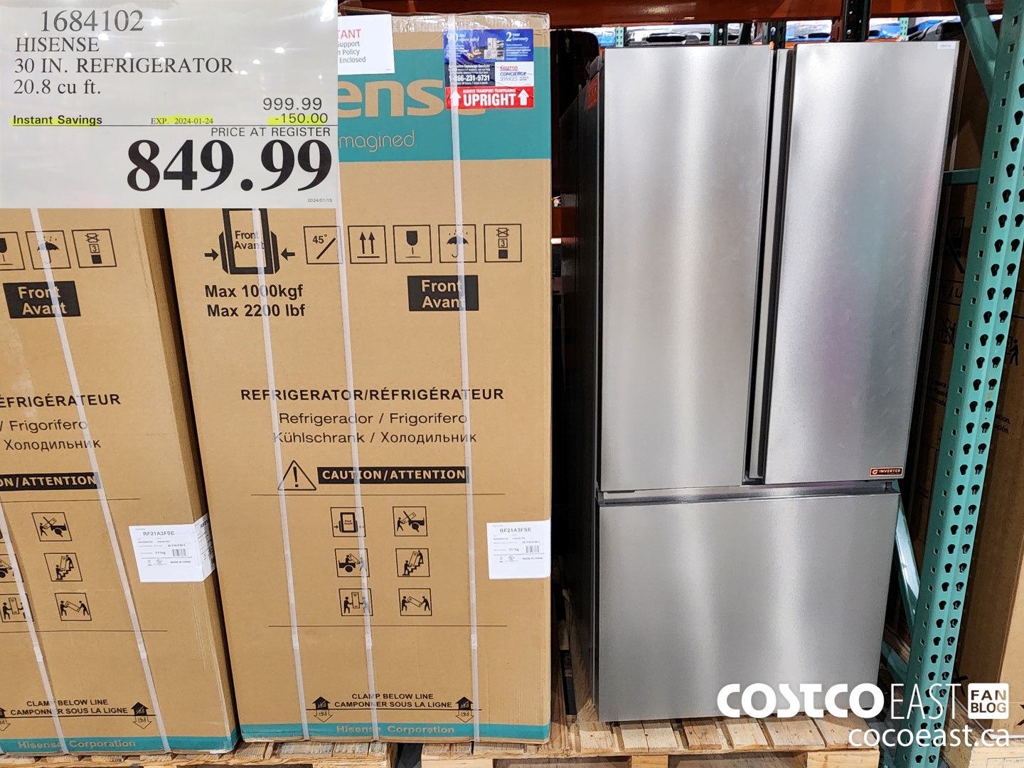 1684102 HISENSE 30 IN. REFRIGERATOR 20.8 CUFT ($150.00 INSTANT SAVINGS EXPIRES ON 2024-01-24) $849.99
