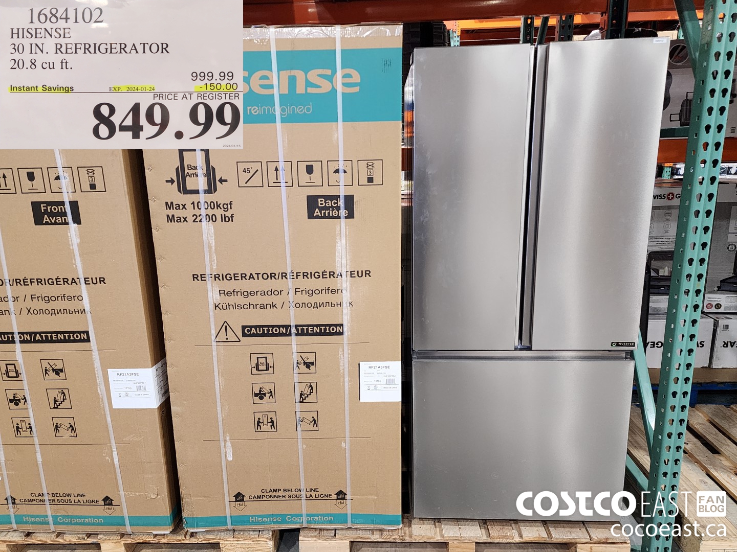 1684102 HISENSE 30 IN. REFRIGERATOR 20.8 CUFT ($150.00 INSTANT SAVINGS EXPIRES ON 2024-01-24) $849.99