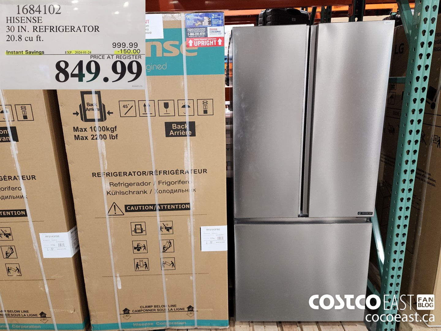 1684102 HISENSE 30 IN. REFRIGERATOR 20.8 CUFT ($150.00 INSTANT SAVINGS EXPIRES ON 2024-01-24) $849.99