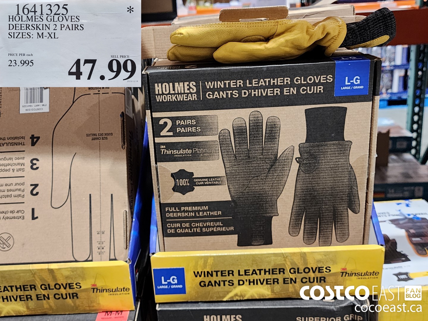 1641325 HOLMES GLOVES DEERSKIN 2 PAIRS SIZES: M-XL $47.99