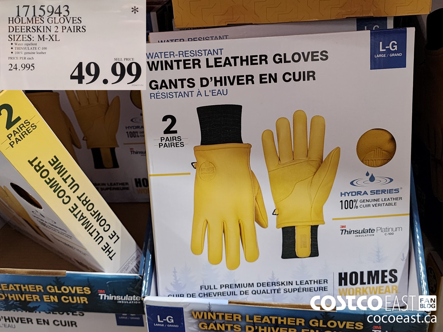 1715943 HOLMES GLOVES DEERSKIN 2 PAIRS SIZES: M-XL $49.99