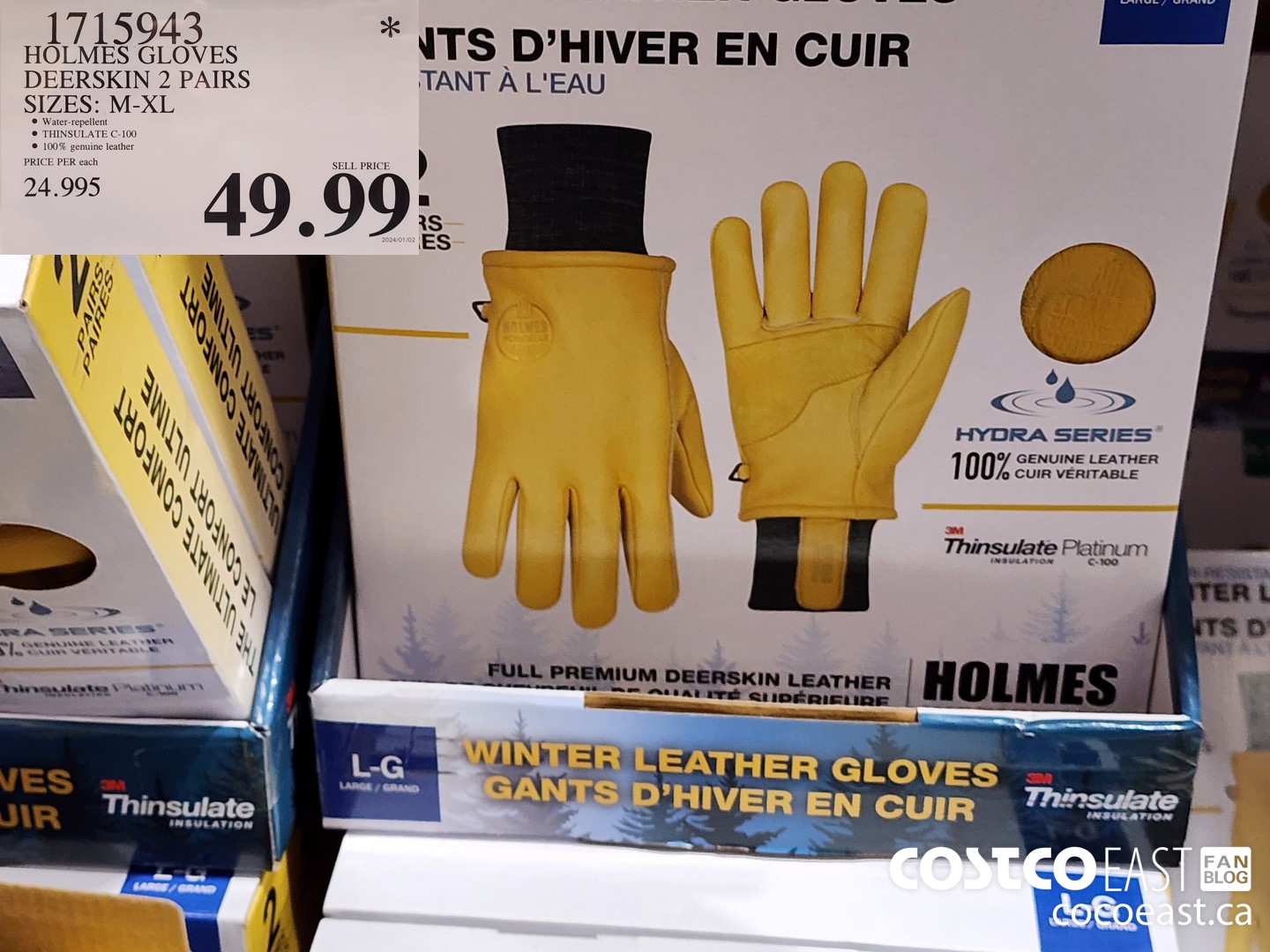 1715943 HOLMES GLOVES DEERSKIN 2 PAIRS SIZES: M-XL $49.99