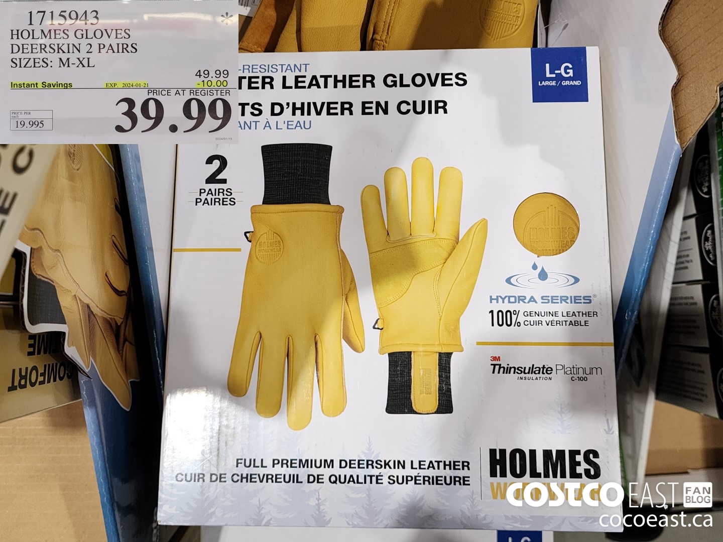 1715943 HOLMES GLOVES DEERSKIN 2 PAIRS SIZES: M-XL ($10.00 INSTANT SAVINGS EXPIRES ON 2024-01-21) $39.99