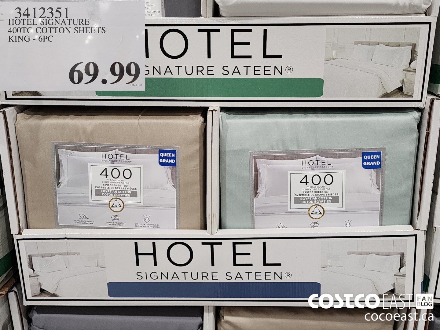 3412351 HOTEL SIGNATURE 400TC COTTON SHEETS KING - 6 PC $69.99