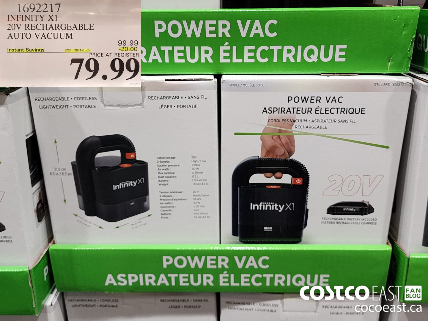 1692217 INFINITY X1 20V RECHARGEABLE AUTO VACUUM ($20.00 INSTANT SAVINGS EXPIRES ON 2024-01-28) $79.99