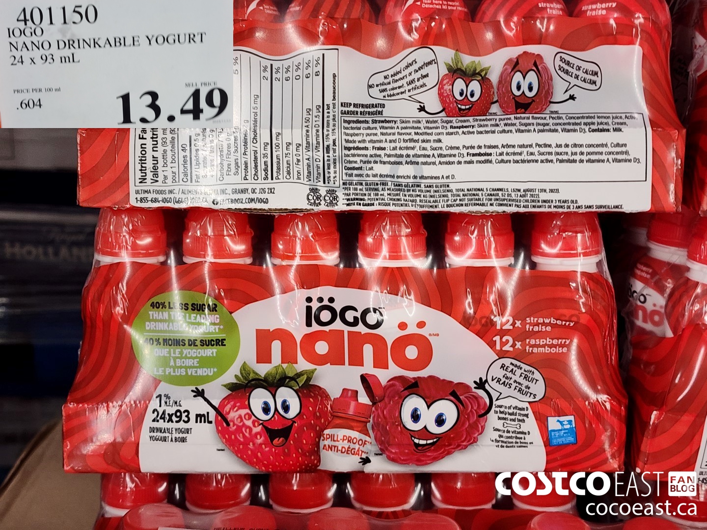 401150 IOGO NANO DRINKABLE YOGURT 24 x 93 ml $13.49