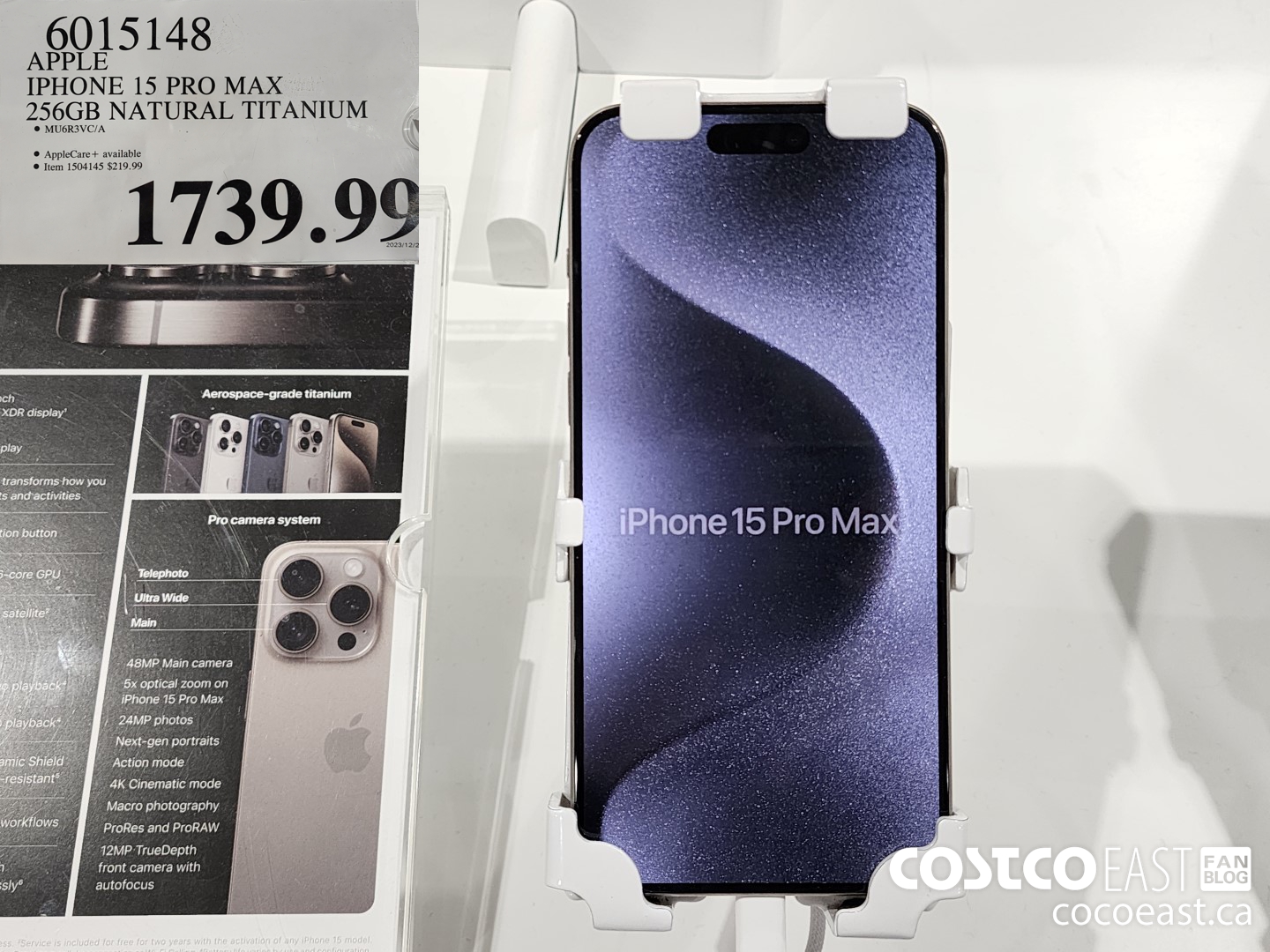 6015148 IPHONE 15 PRO MAX 256GB NATURAL TITANIUM $1739.99