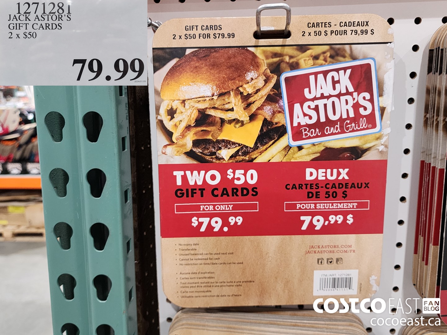 1271281 JACK ASTOR'S GIFT CERTIFICATES 2 X $50.00 $79.99