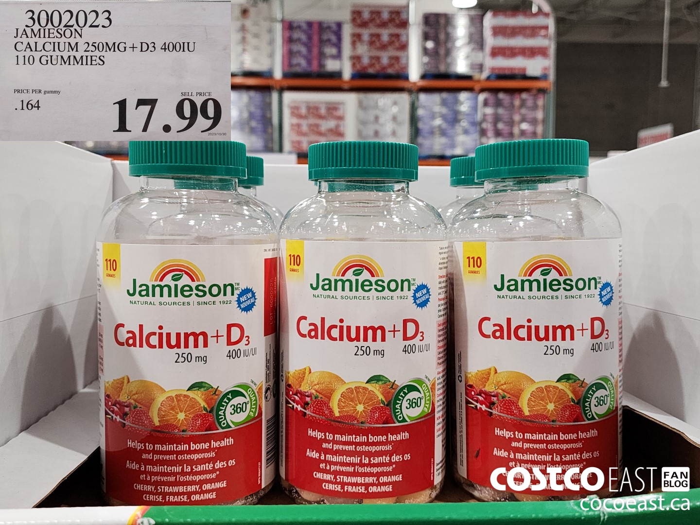 3002023 JAMIESON CALCIUM 250MG+D3 400IU 110 GUMMIES $17.99