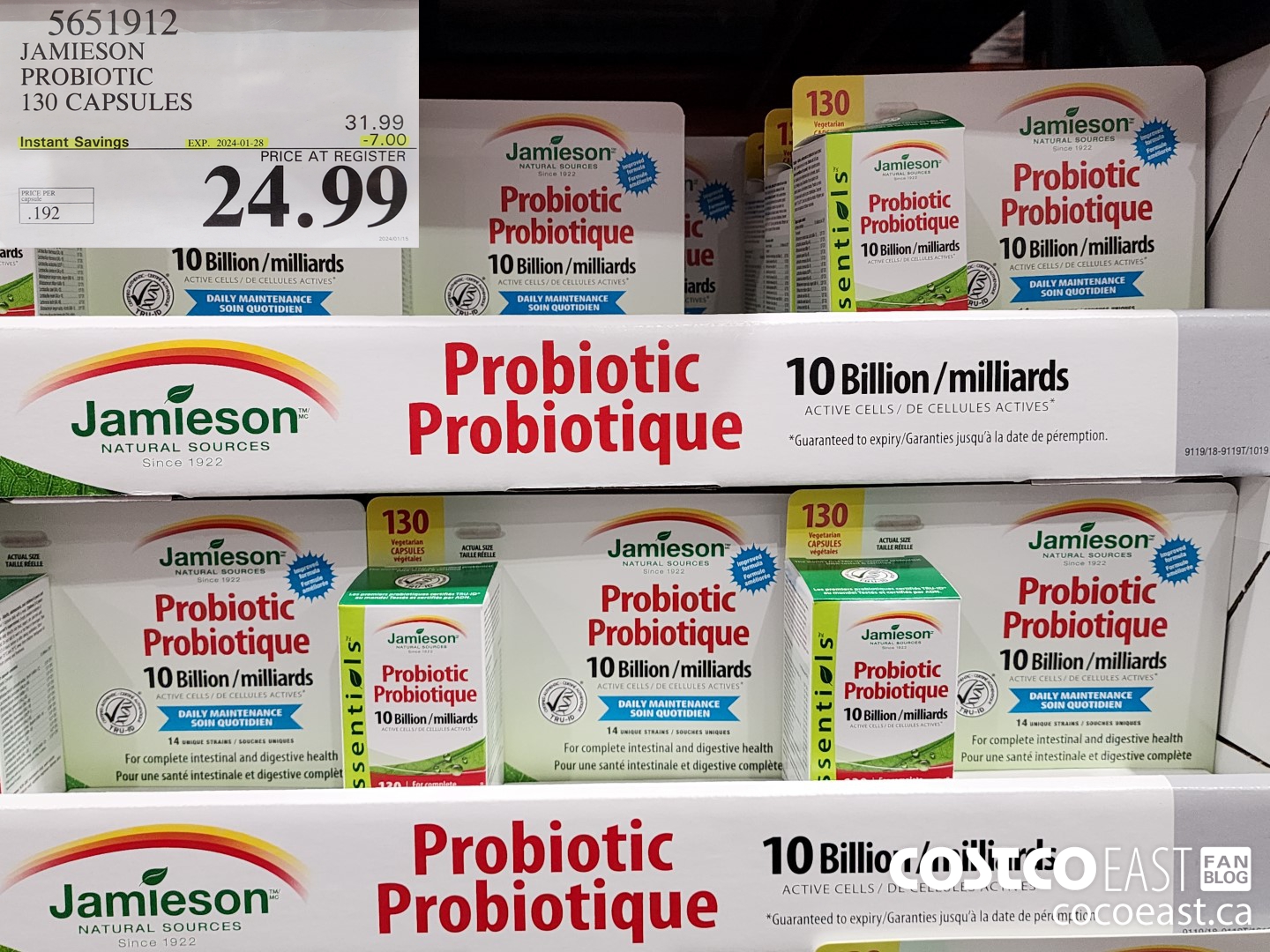 5651912 JAMIESON PROBIOTIC 130 CAPSULES ($7.00 INSTANT SAVINGS EXPIRES ON 2024-01-28) $24.99