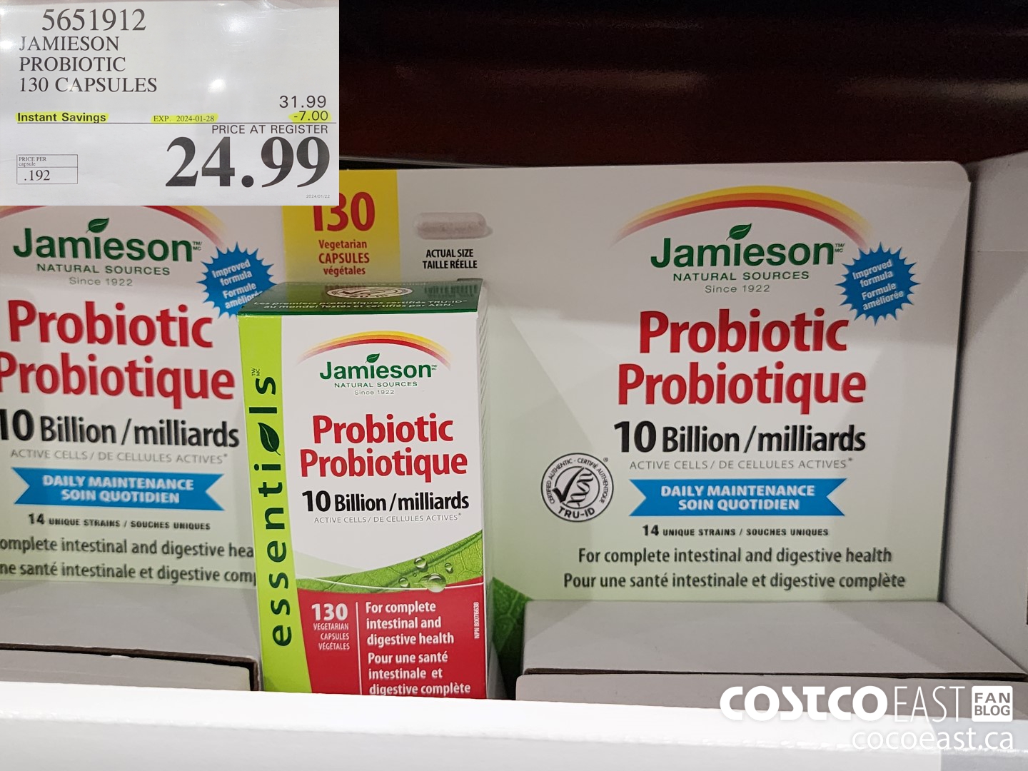 5651912 JAMIESON PROBIOTIC 130 CAPSULES ($7.00 INSTANT SAVINGS EXPIRES ON 2024-01-28) $24.99