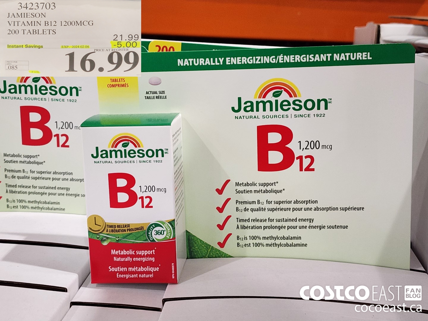 3423703 JAMIESON VITAMIN B12 1200MCG 200 TABLETS ($5.00 INSTANT SAVINGS EXPIRES ON 2024-02-04) $16.99