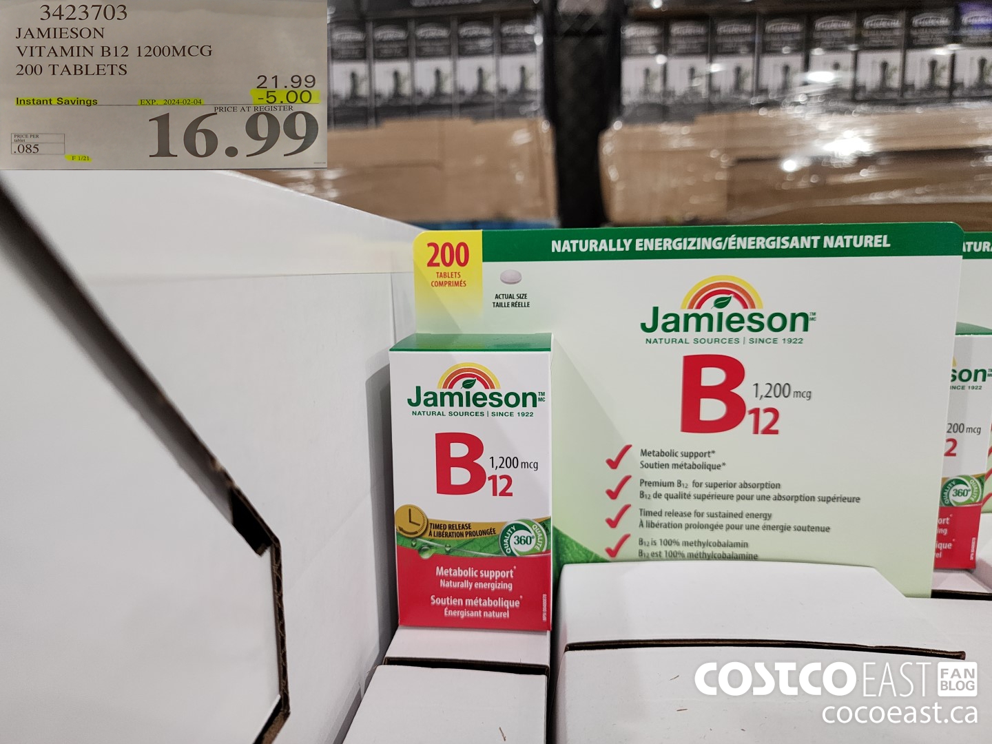 3423703 JAMIESON VITAMIN B12 1200MCG 200 TABLETS ($5.00 INSTANT SAVINGS EXPIRES ON 2024-02-04) $16.99