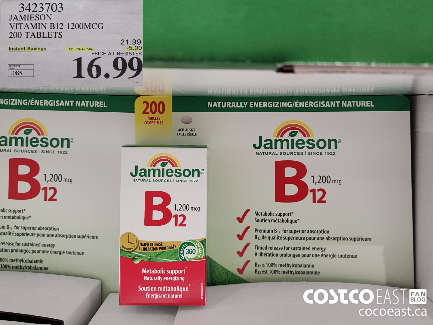 3423703 JAMIESON VITAMIN B12 1200MCG 200 TABLETS ($5.00 INSTANT SAVINGS EXPIRES ON 2024-02-04) $16.99