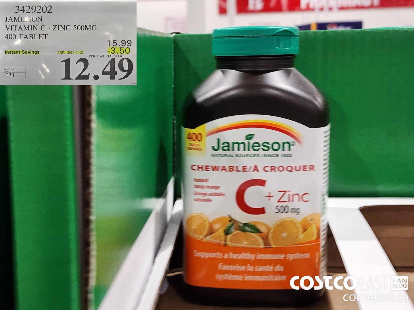 3429202 JAMIESON VITAMIN C+ZINC 500MG 400 TABLET ($3.50 INSTANT SAVINGS EXPIRES ON 2024-01-28) $12.49